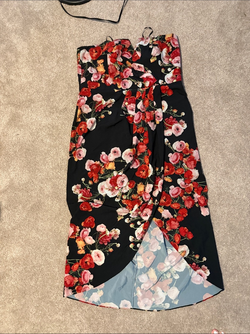 City Chic Black Strapless Floral Dress with Red & Pink Roses